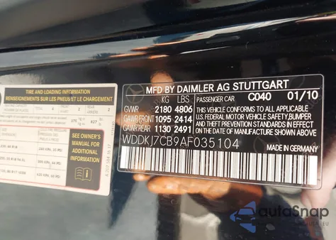 2010 Mercedes-Benz E 550 from USA, damaged, VIN WDDKJ7CB9AF035104